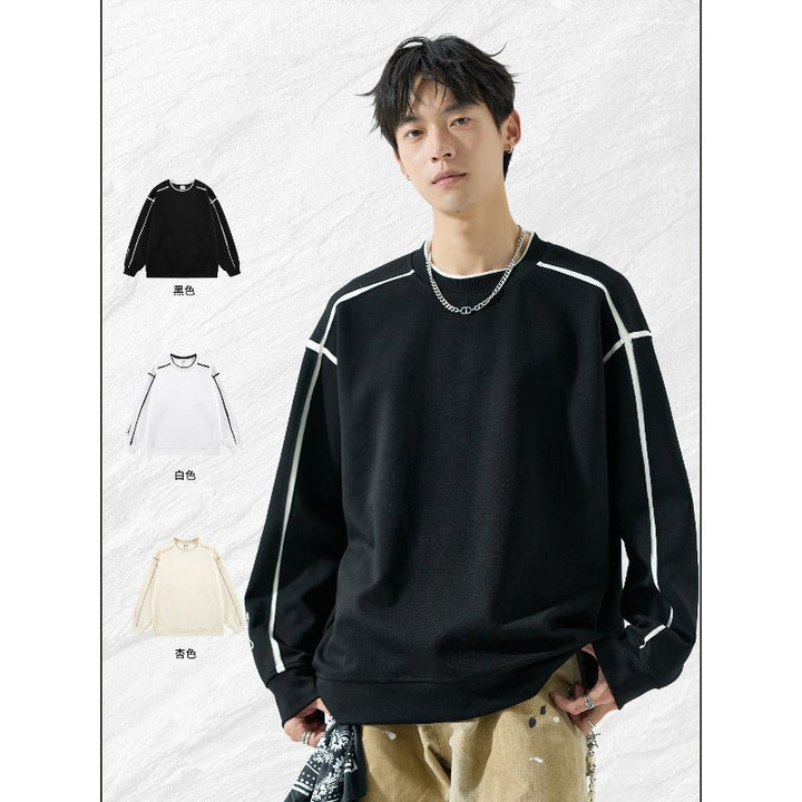 Herr Oversized College-Tröja med Contrast Stitching och Round Neck