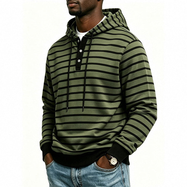 Herr Luvtröja med Henley Knapplist och Fin Rand Texture Mönster