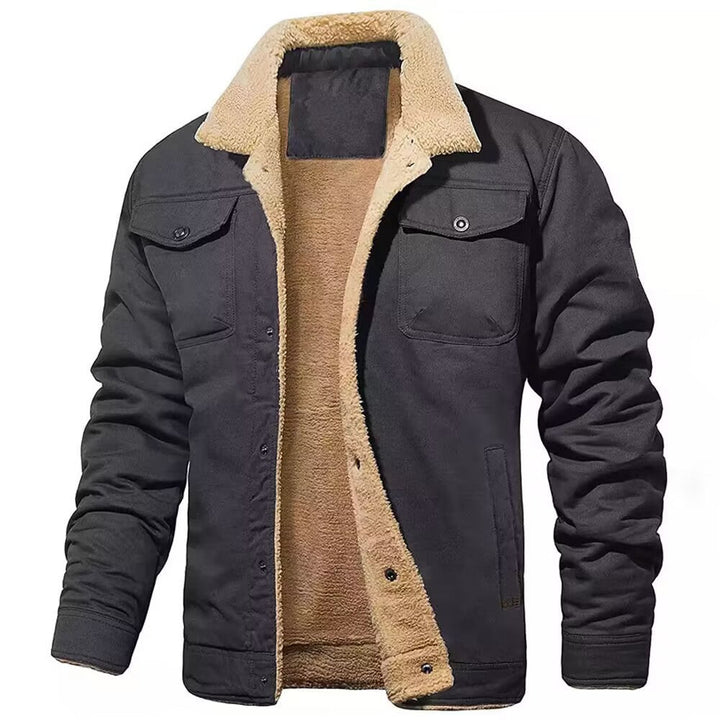 Herr Robust Canvas Blouson med Full Sherpa Foder och Skjorta Krage