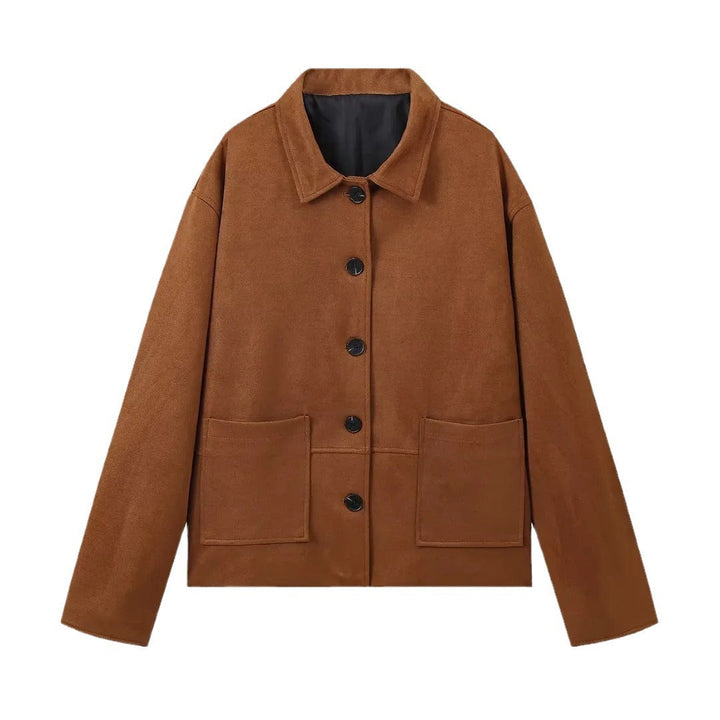 Dam 100+ Oversize Suede Look Blouson Jacka med Patch Fickor och Knapp Knäppning