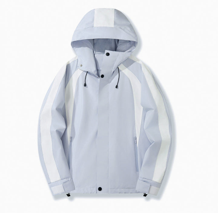 Dam lätt med huva Rain jacka med kontrast Stripes och Mesh foder