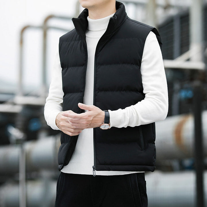 Herr Vadderad Quiltad Termisk Väst med Stående Krage, Sida Zip Fickor och Vindskyddande Exterior