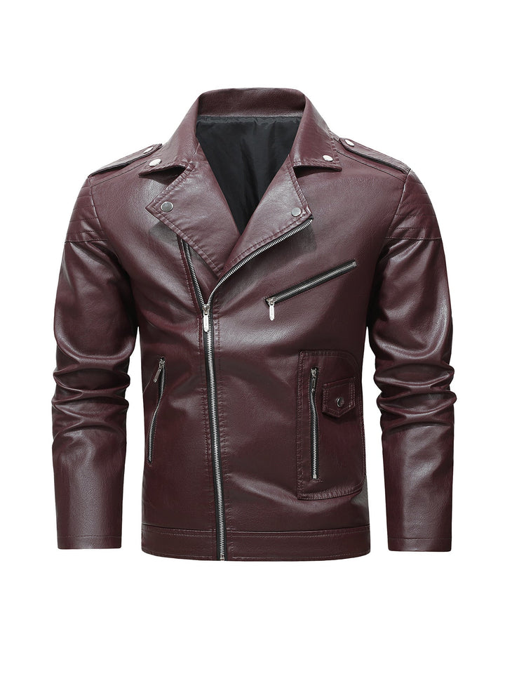 Herr Biker Jacka Tillverkad av Synthetic Läder med Asymmetrical Dragkedja och Quiltad Axel Section