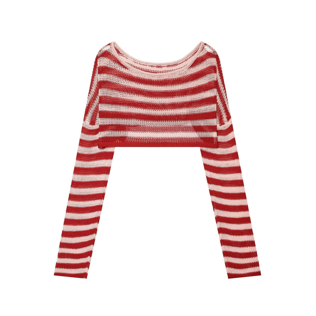 Dam Kort Bolero Jacka Tillverkad av Airy Lace Stickad med Extra Lång Ärmar