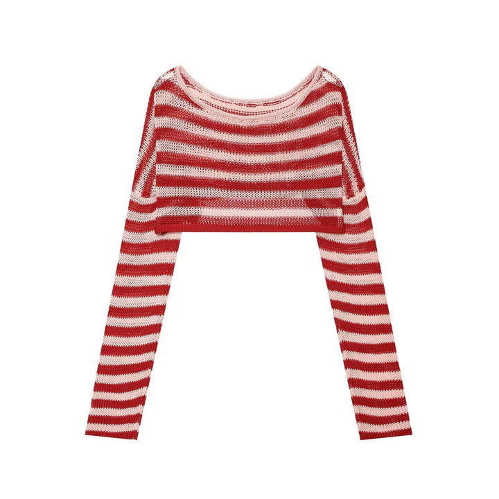 Dam Kort Bolero Jacka Tillverkad av Airy Lace Stickad med Extra Lång Ärmar