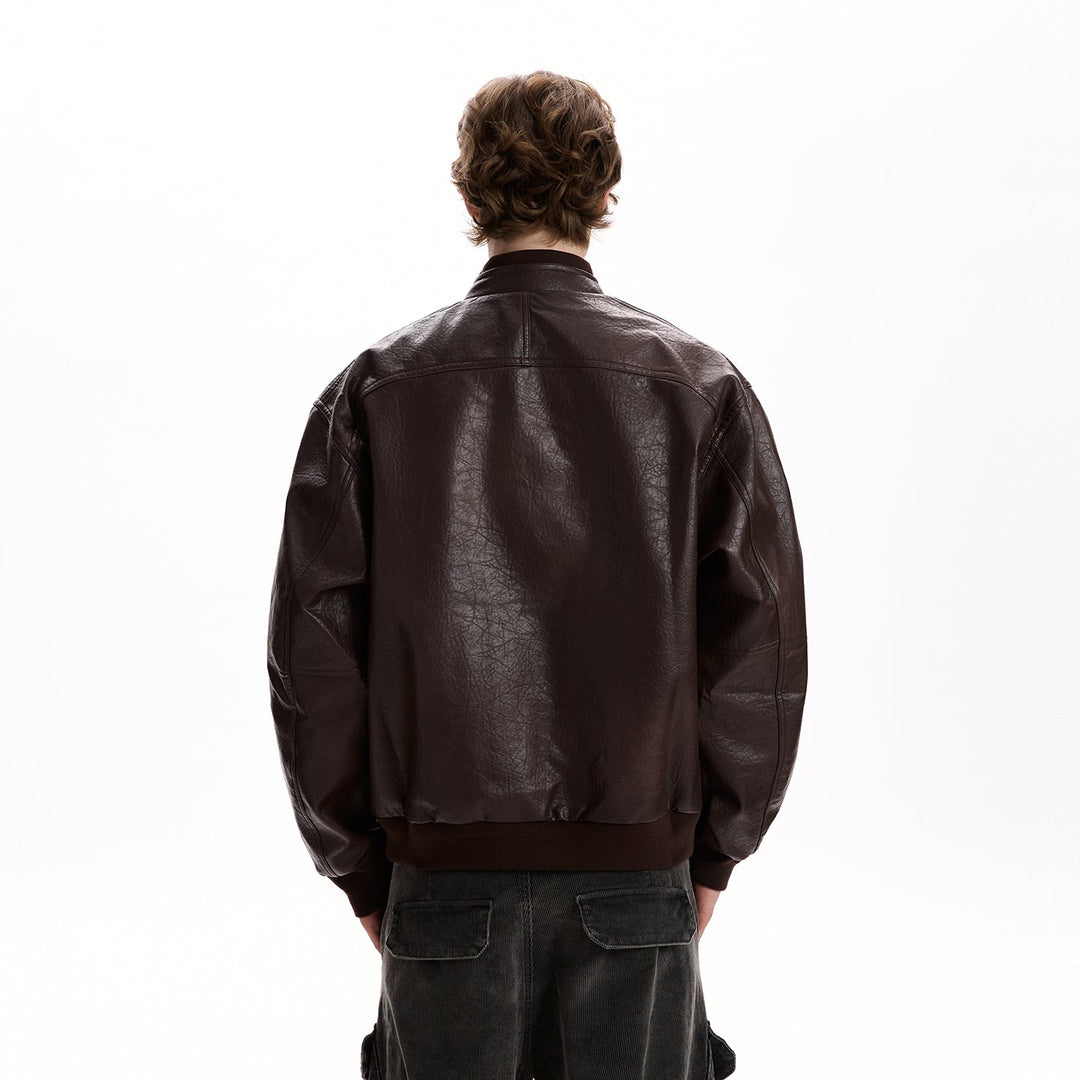 Herr Oversized Konstläder Jacka i Worker Look med Lock Fickor
