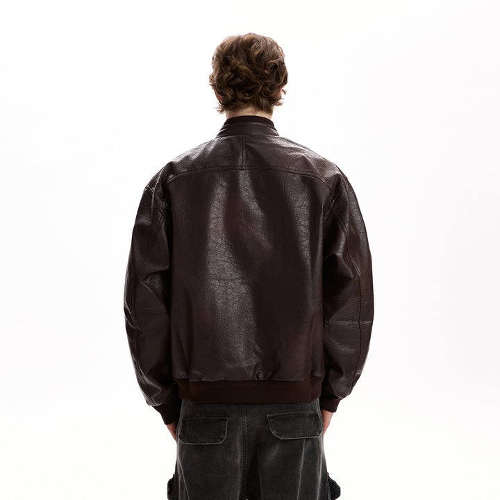 Herr Oversized Konstläder Jacka i Worker Look med Lock Fickor