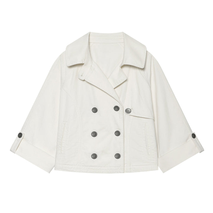 Dam Kort Double-Breasted Cape Trench med Wide Ärmar och Cuff Detail