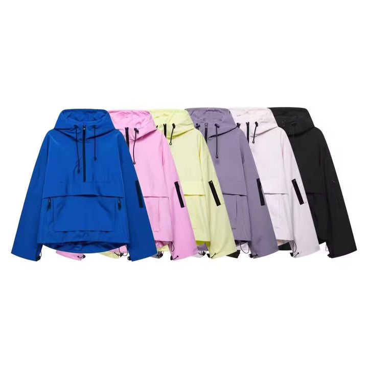 Dam vattentät oversize Anorak med huva, Half dragkedja och Kangaroo ficka