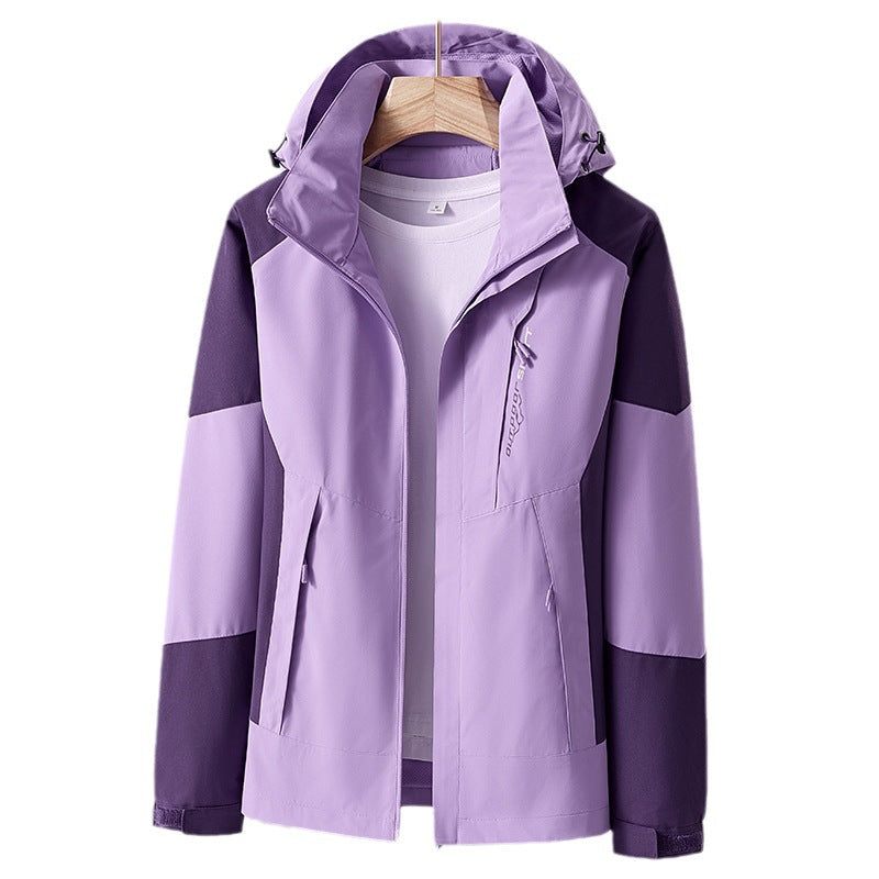 Unisex andningsbar softshell utomhusjacka in Colorblock design med justerbar huva och dold två-Way dragkedja