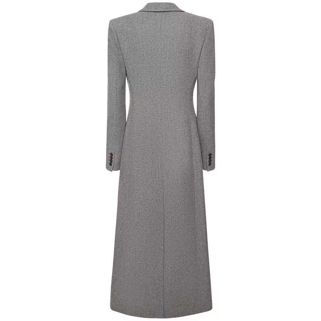 Dam Maxi lång ullblandning blazer kappa med Distinctive Shoulder design