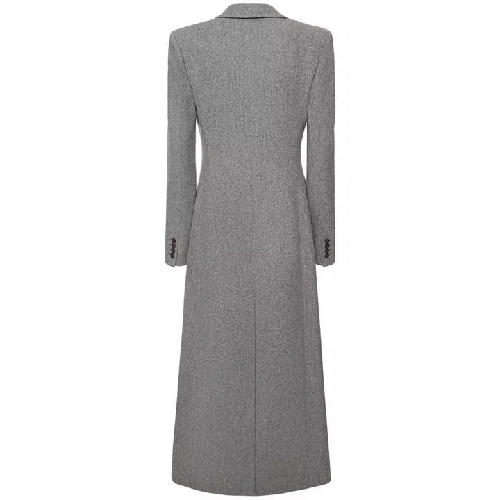 Dam Maxi lång ullblandning blazer kappa med Distinctive Shoulder design