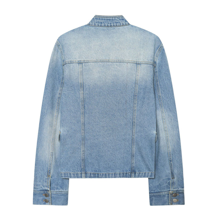 Dam Kort Denimjacka i Utility Look med Shoulder Pads och Lock Fickor