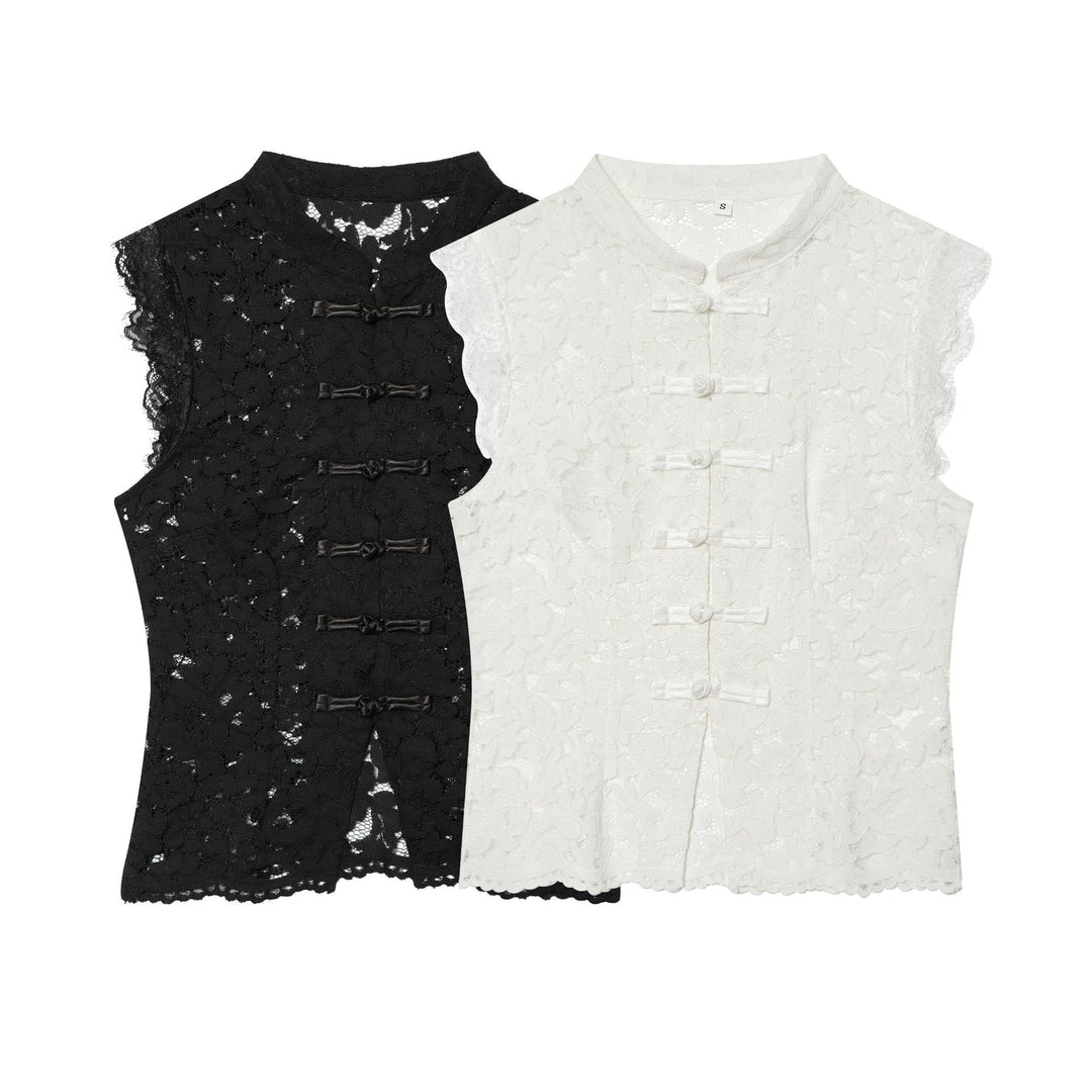 Dam elegant spets jacka med ståkrage, decorative manchester closures och cropped silhuett