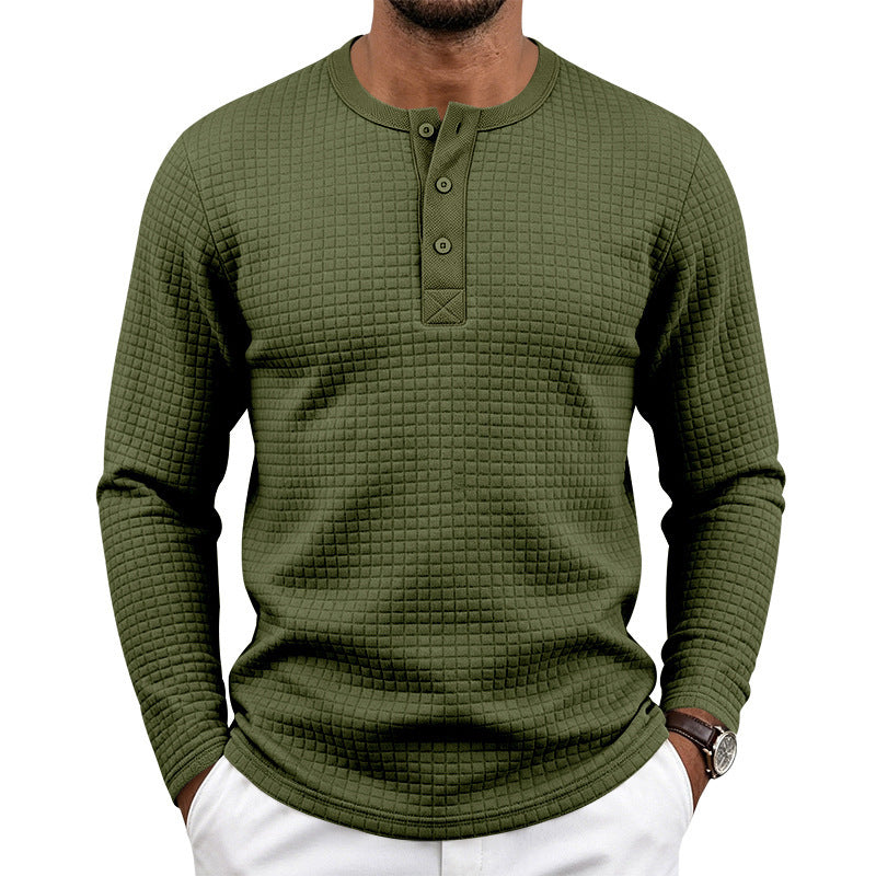 Herr Textured Termisk Henley Lång Ärm Skjorta med Waffle Texture och Rounded Fåll