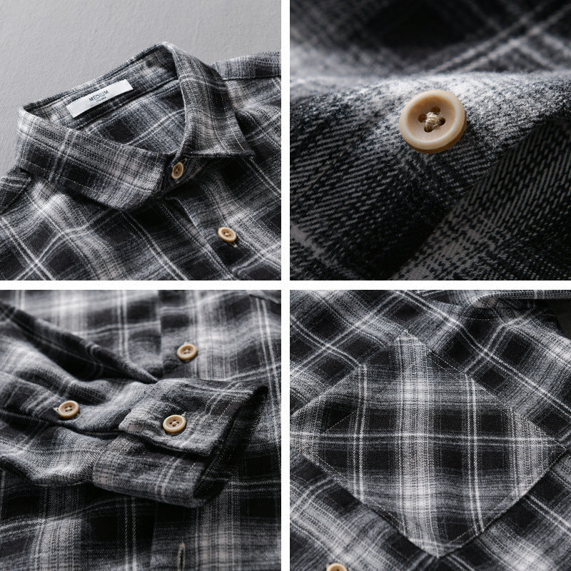 Herr Rutig Flanell Overshirt med Mjuk Bomull Struktur, Bröstficka och Avslappnad Passform