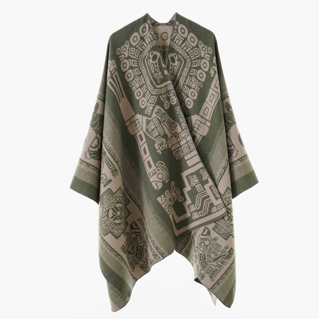 Dam oversized Jacquard poncho i kimono stil med Graphic Medallion Motif