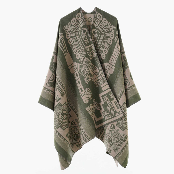 Dam oversized Jacquard poncho i kimono stil med Graphic Medallion Motif