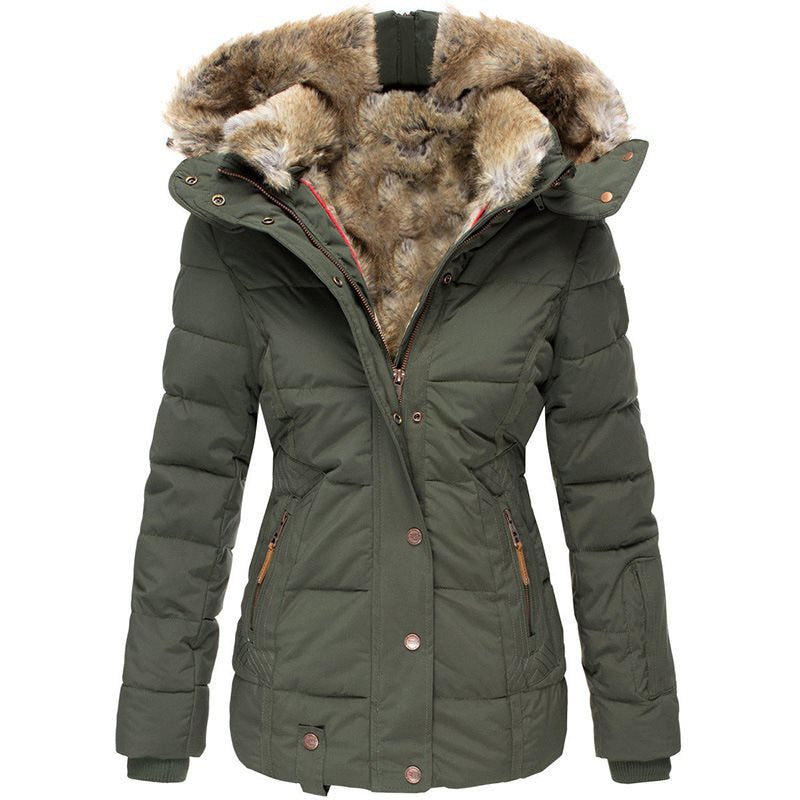 Dam vadderad parka med figurnära skärning och faux fur huva