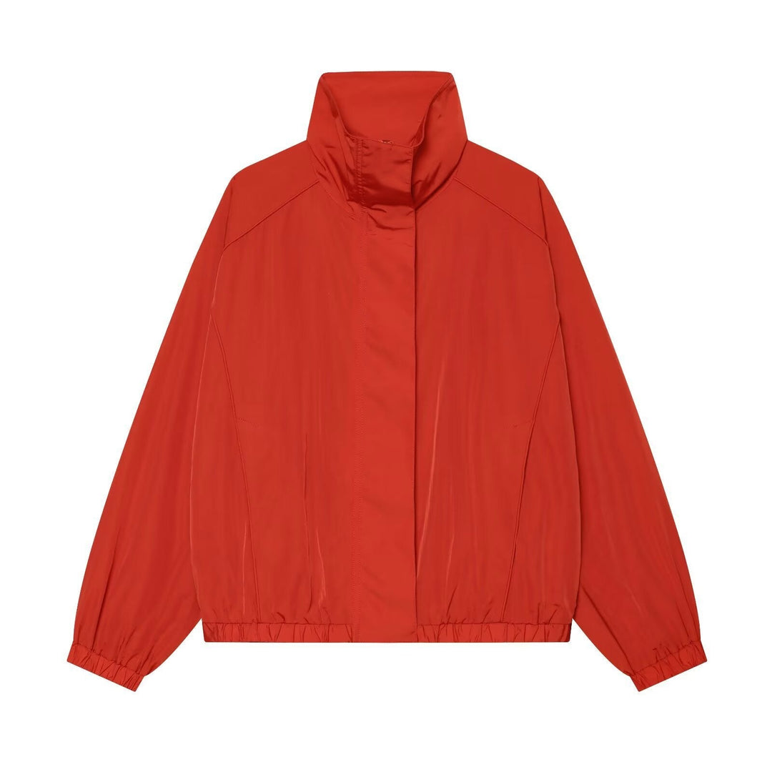 Dam Lätt Technical Windbreaker Blouson med Hög Standing Krage, Dold Dragkedja och Elastic Nederkant