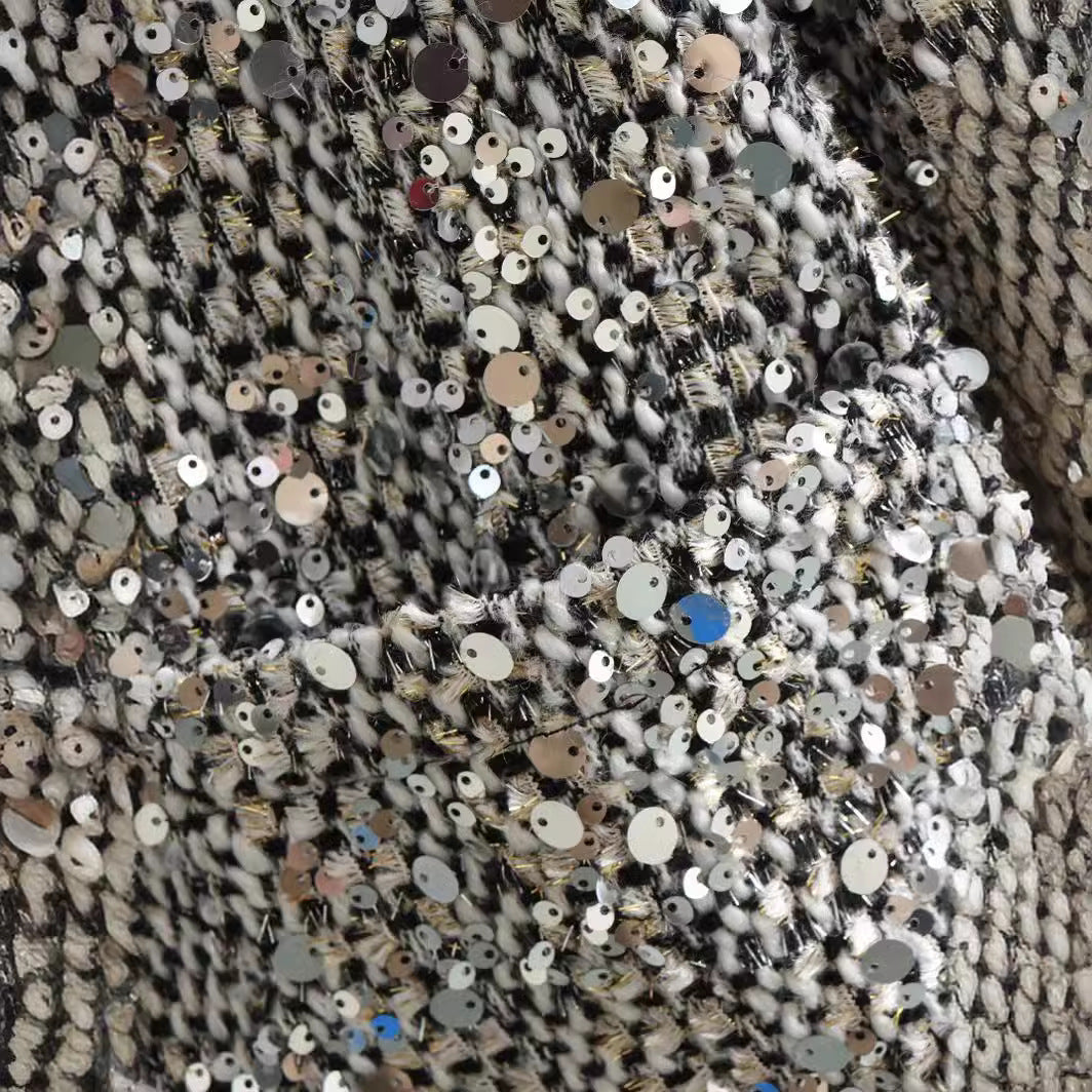 Dam kort jacka med sequin trim och bouclé structure
