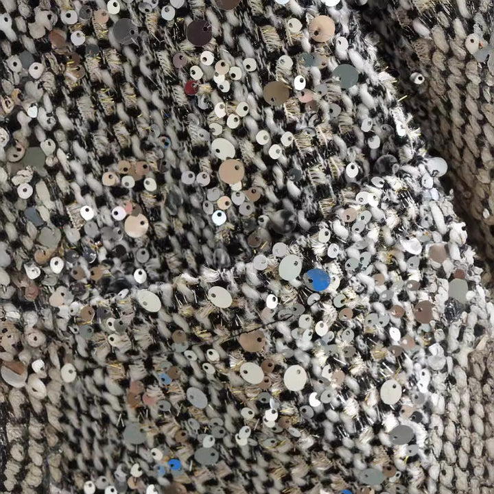 Dam kort jacka med sequin trim och bouclé structure