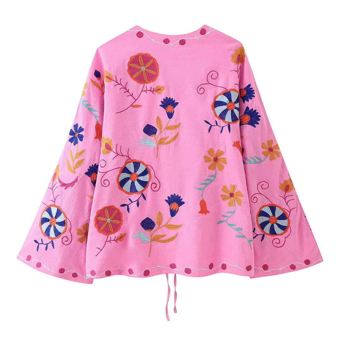 Dam lätt embroidered bomull kimono jacka i Boho stil med tie bälte