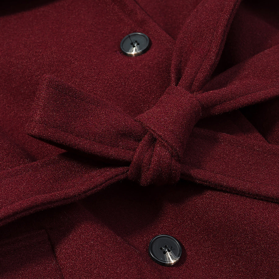 Dam Maxilength ullblandning trenchcoat med Shoulder Yoke, knytband och Roll-Up ärmar
