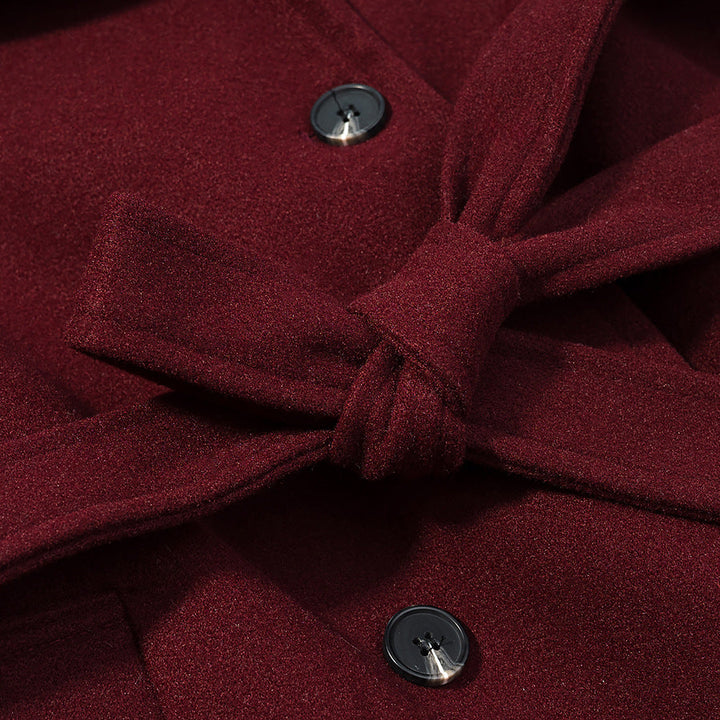 Dam Maxilength ullblandning trenchcoat med Shoulder Yoke, knytband och Roll-Up ärmar