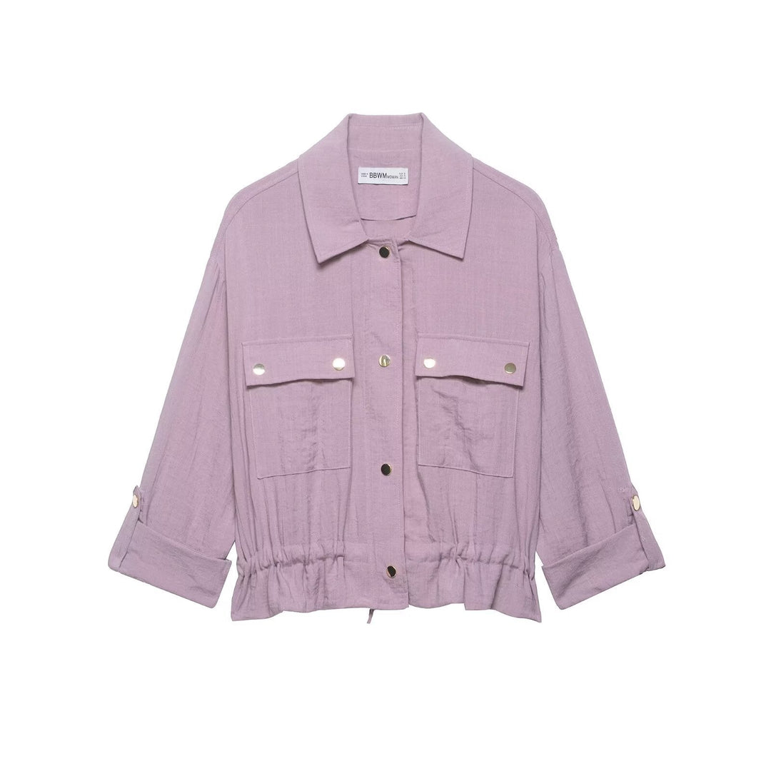 Dam Utility Skjortjacka Jacka med Drawstring och Patch Fickor