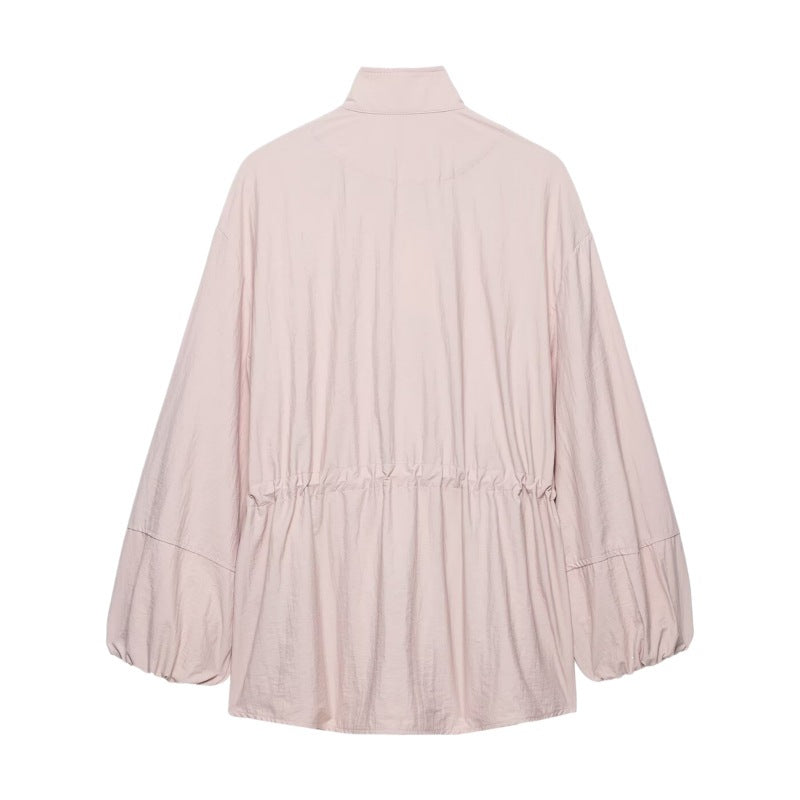 Dam Lätt Oversized Parka med Midja med Dragsko och Balloon Ärmar