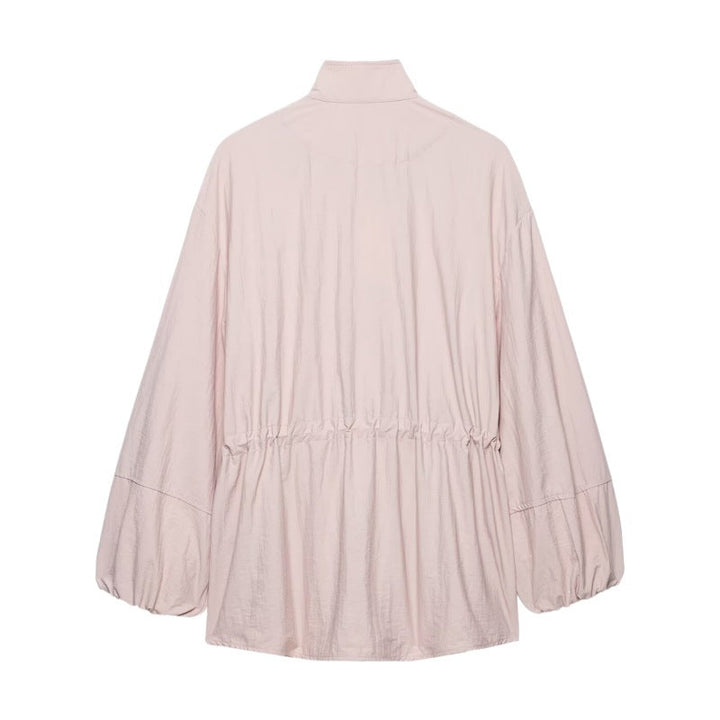 Dam Lätt Oversized Parka med Midja med Dragsko och Balloon Ärmar