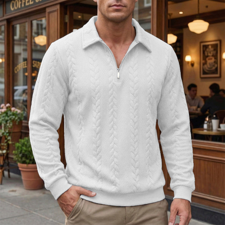 Herr Strukturerad Halv Dragkedja Pullover med Turtle Neck, Fin Cable Mönster och Elastiska Muddar