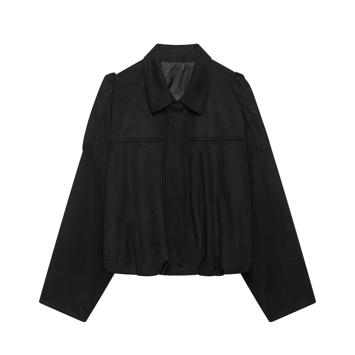 Dam Kort Boxig Jacka Tillverkad av Velour Look med Skjort Krage, Wide Raglan Ärmar och Drawstring