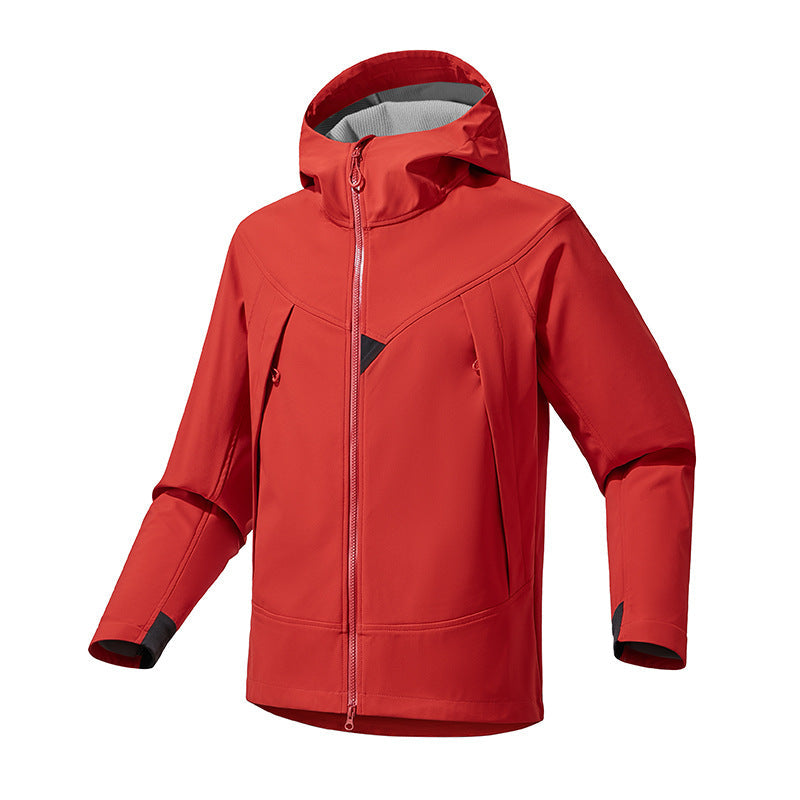 Herr Technical Softshell Utomhus Jacka med Huva Vindskyddande Stretch och Tvåvägsdragkedja