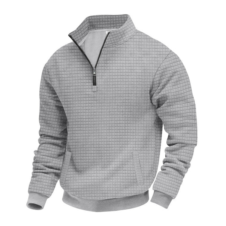 Herr Waffle Texture Halv Dragkedja Pullover med Ståkrage och Subtle Sidofickor