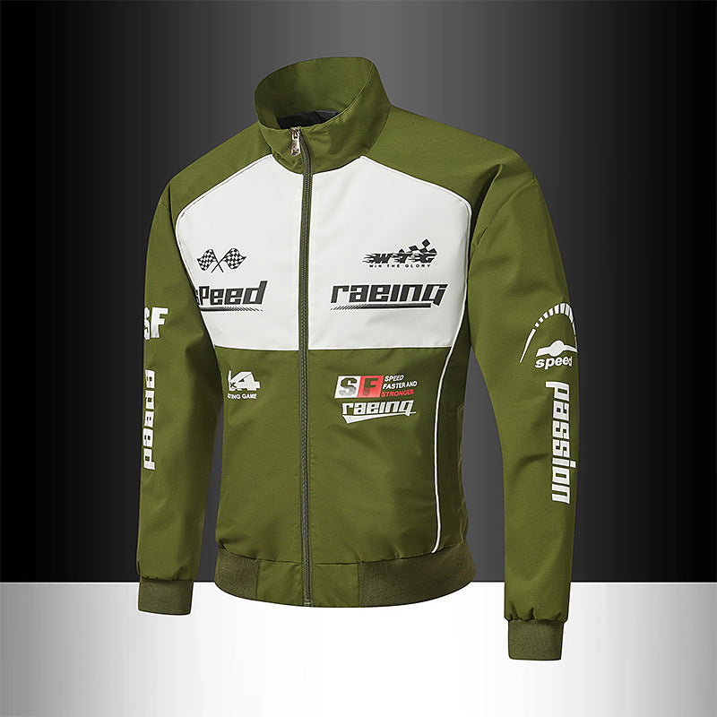 Herr Track Jacka i Motorsport Look med Logo Prints och Stående Krage