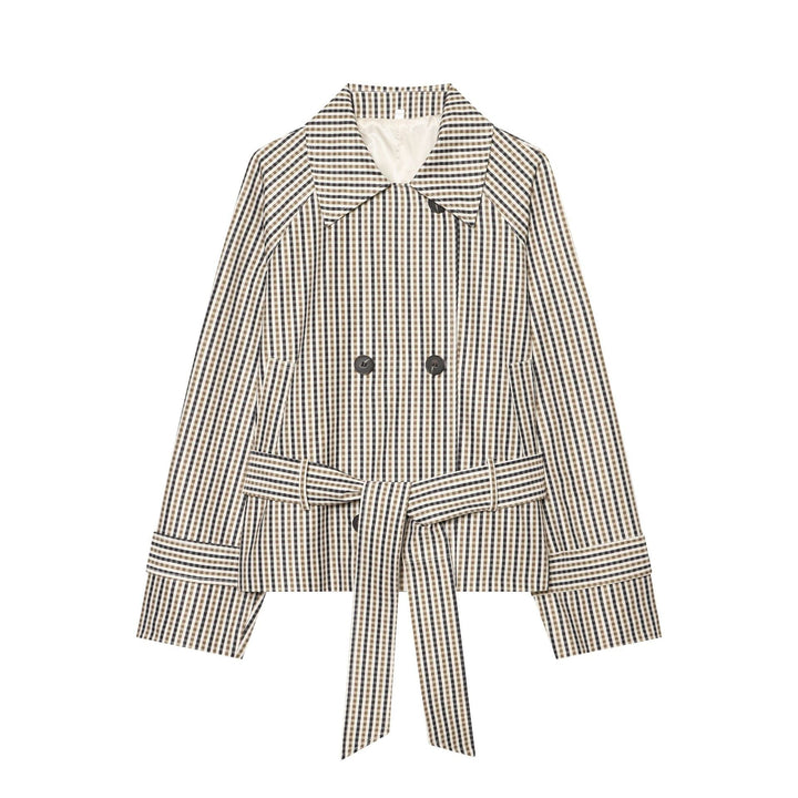 Dam Kort Tailored Trenchcoat i Vichy Check med Tie Belt