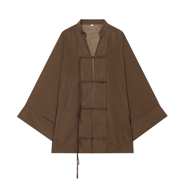 Dam Oversize Kimono Jacka med Dekorativ Knot och Lång Fringed Ribbons