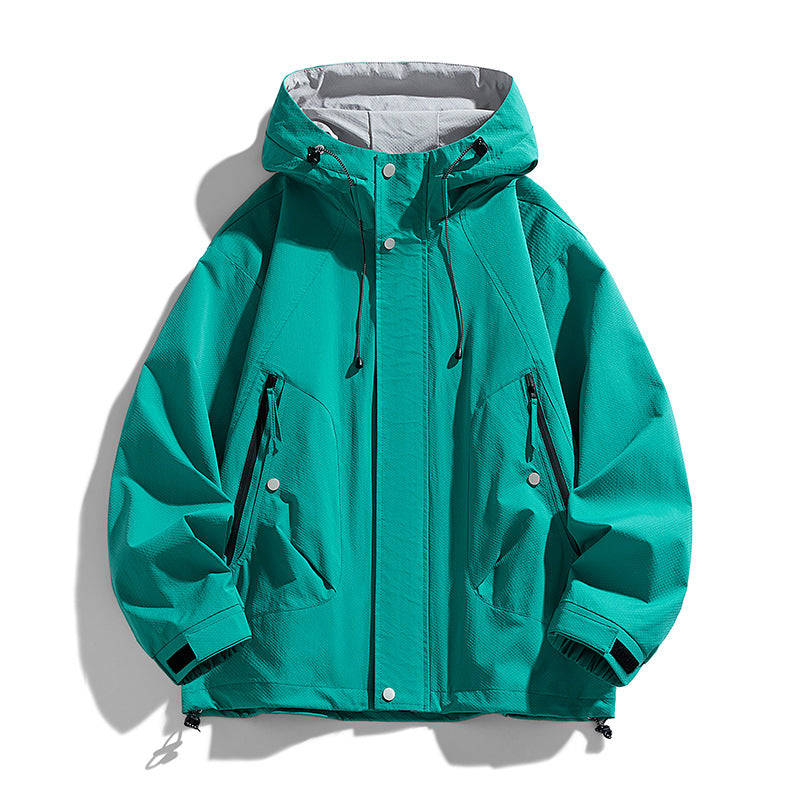 Unisex lätt vindtät outdoorjacka med huva, vattenavvisande outer shell och adjustable fåll