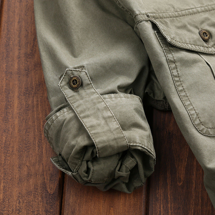 Herr Longline Canvas Överskjorta i Utility Stil med Bröst Lock Fickor