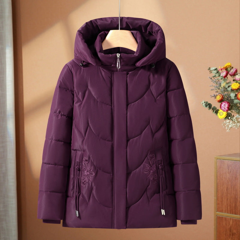 Dam quiltad thermo outdoorjacka med ergonomic huva och floral pocket embroidery