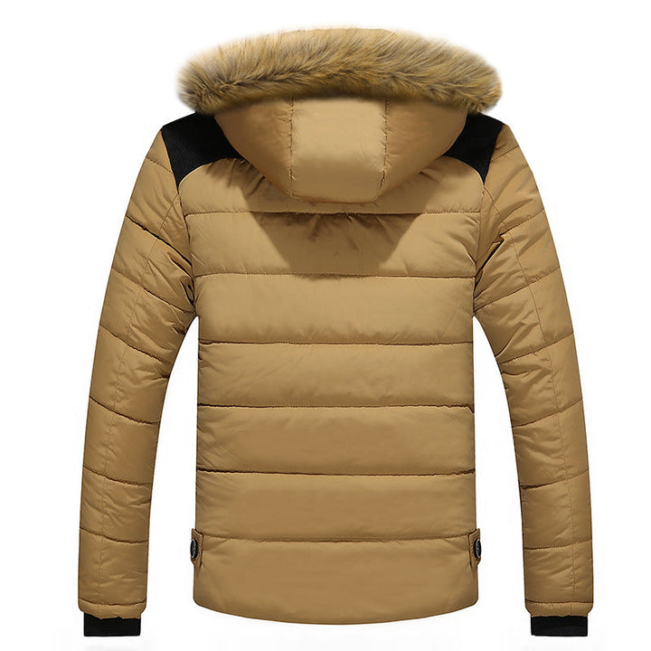 Herr Vinter Quiltad Jacka med Imitation Päls Huva och Termisk Isolering