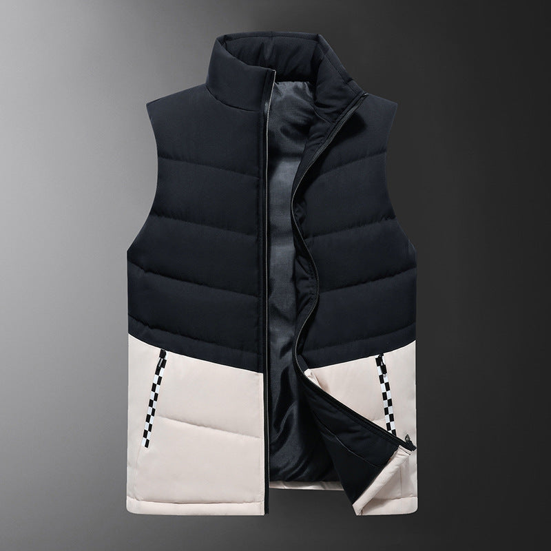 Herr Sleeveless Quiltad Väst med Hög Stående Krage och Two-Tone Block Design