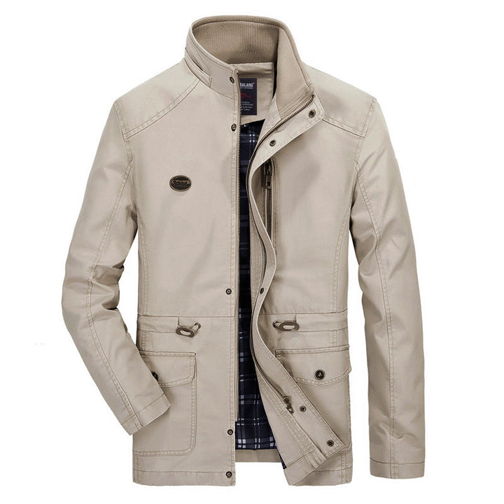 Herr Mid-Length Parka med Huva, Checkered Foder och Midja Dragsko