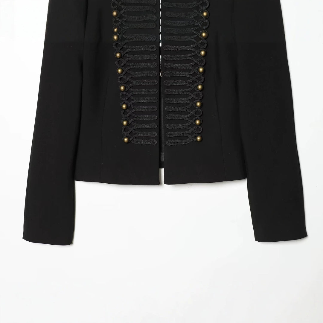 Dam Military-Inspired Kort Jacka med Stå Krage och Dekorativ Cords