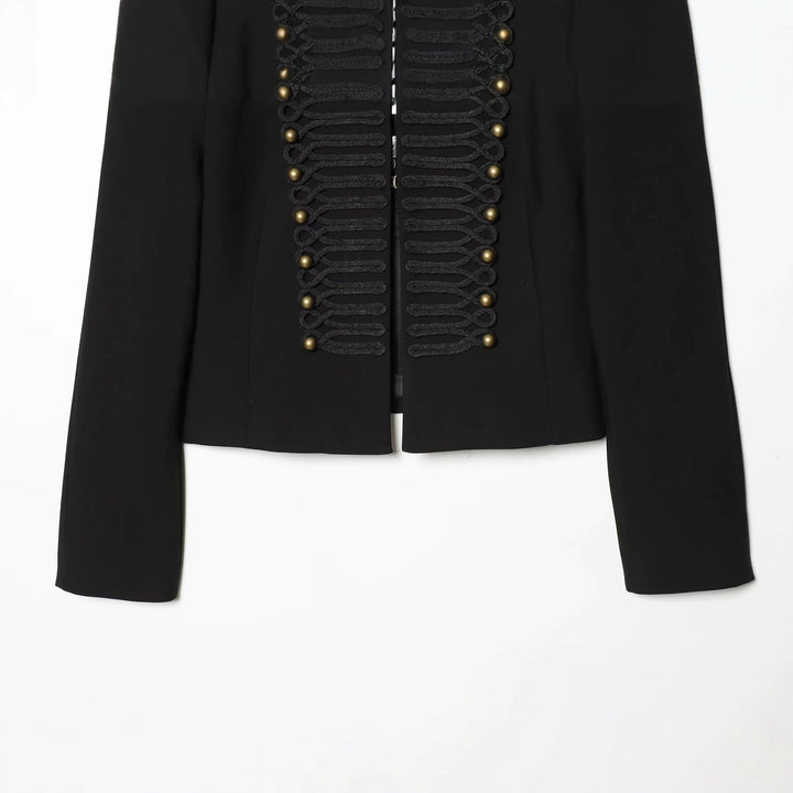 Dam Military-Inspired Kort Jacka med Stå Krage och Dekorativ Cords