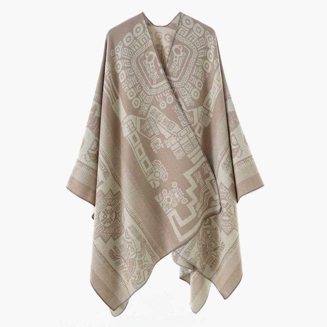 Dam oversized Jacquard poncho i kimono stil med Graphic Medallion Motif