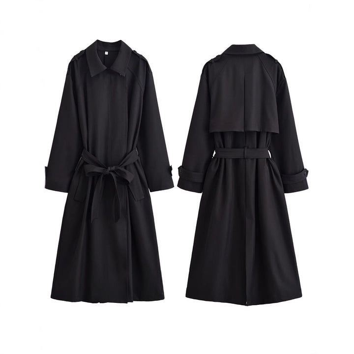 Dam Longer Midja-Adjustable Trenchcoat med Knytbälte och Epaulettes