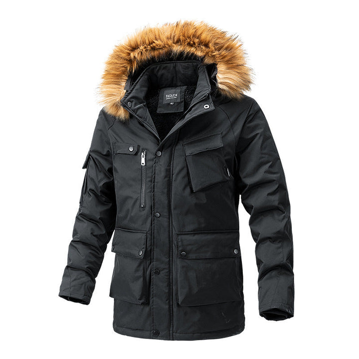 Herr värm-Lined parka Jacka med huva och teddyfoder